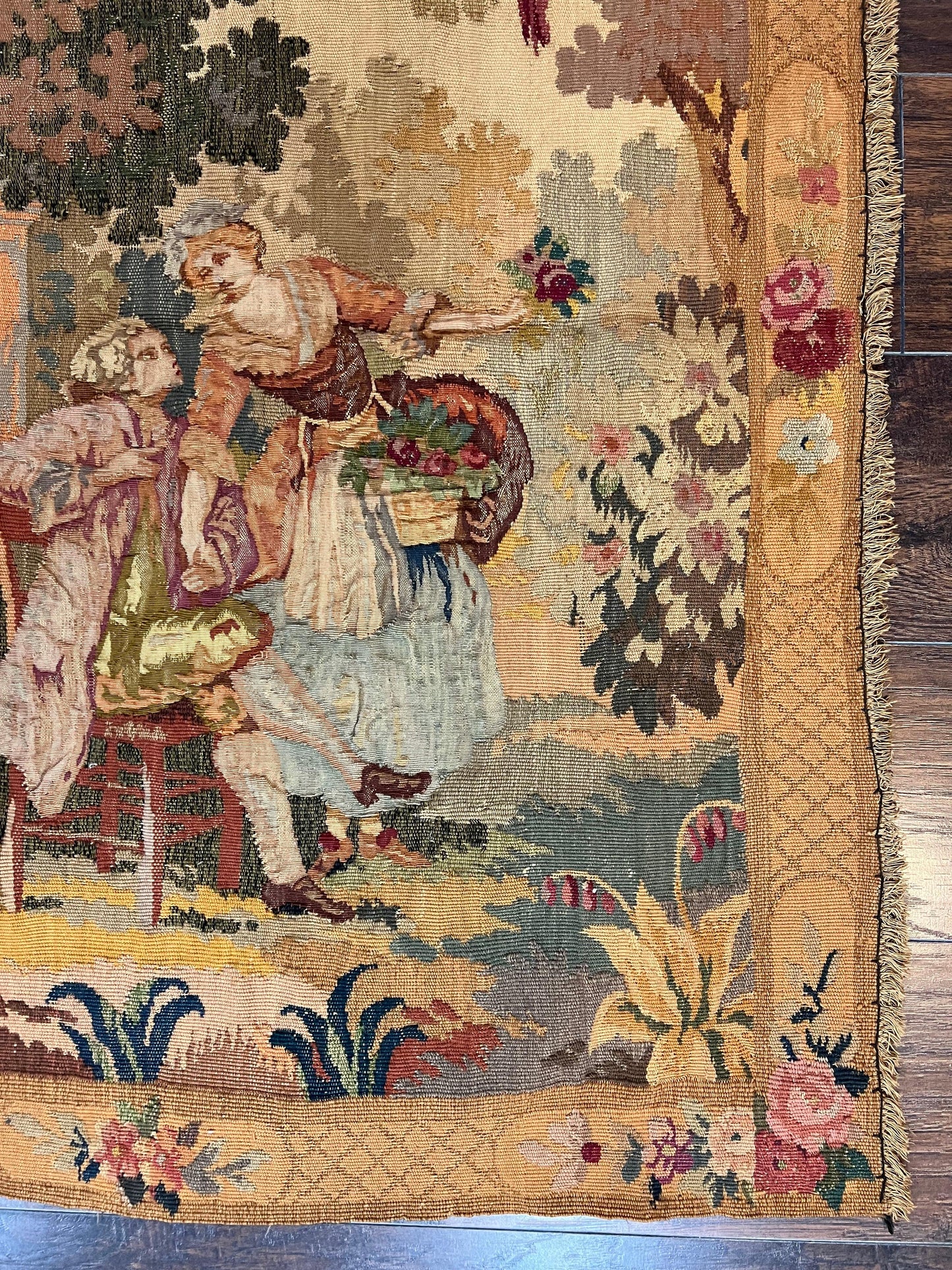 Antique Tapestry 3x4, European French Tapestry, Hand Loomed Victorian Tapestry, Vintage Wool Tapestry 3 x 4 ft