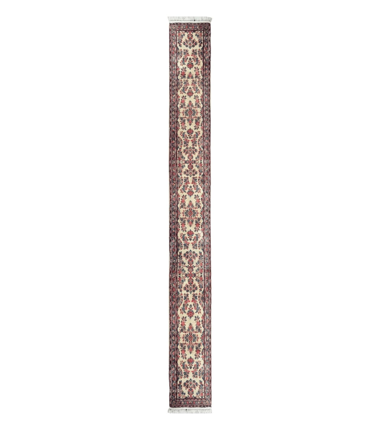 Persian Sarouk Runner Rug 2.4 x 21, Handmade Wool Floral Runner Rug for Hallway, 21ft Runner, Ivory