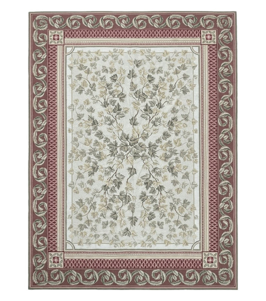 Aubusson Needlepoint Rug 9x12, Flatweave Carpet, Leaves, Wool, New, Handmade