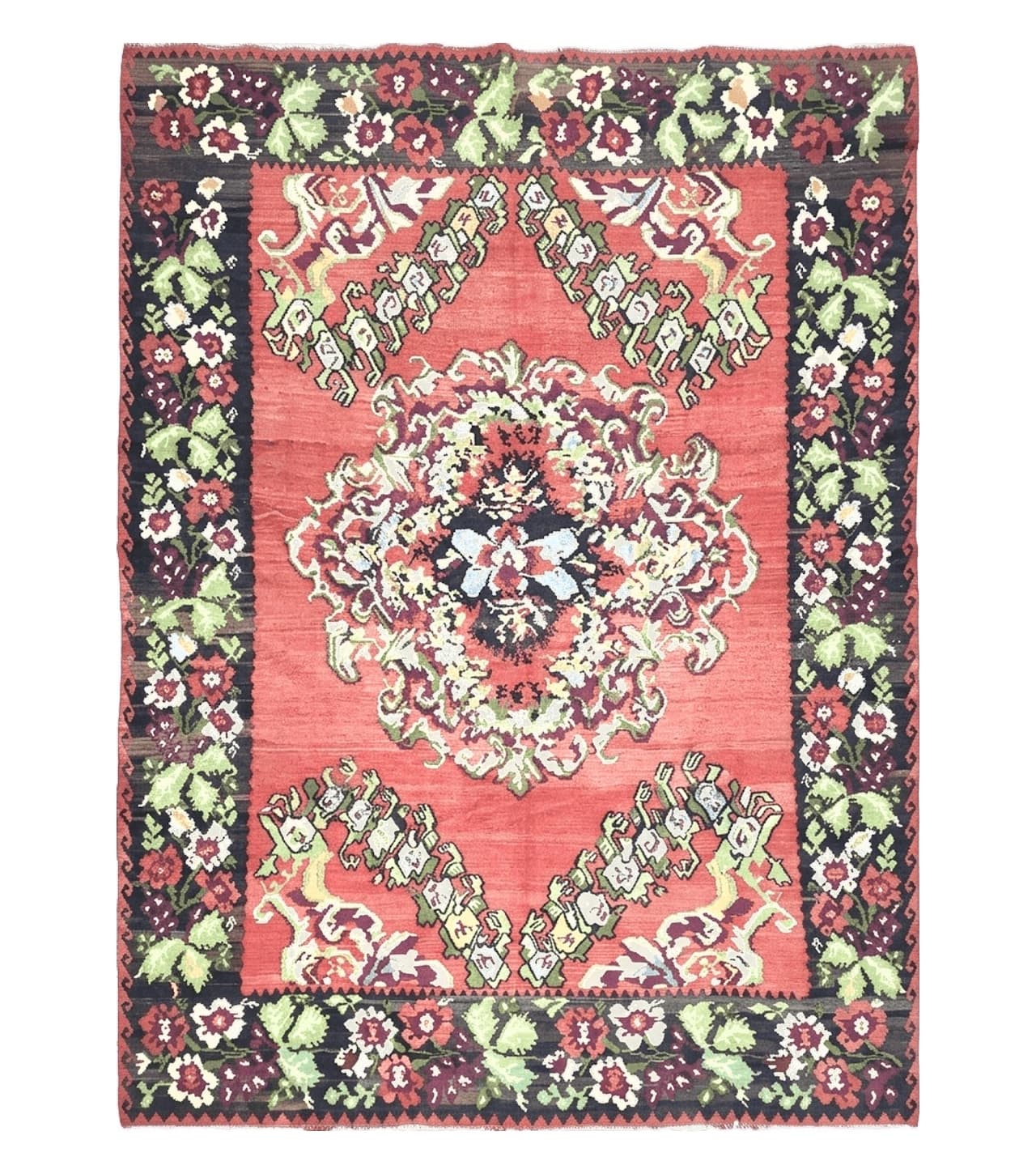 Karabakh Rug 8x11, Caucasian Kilim Rug, Vintage Antique Turkish Anatolian Azerbaijani Carpet, Wool Red & Black Hand-Woven 8 x 11 Living Room