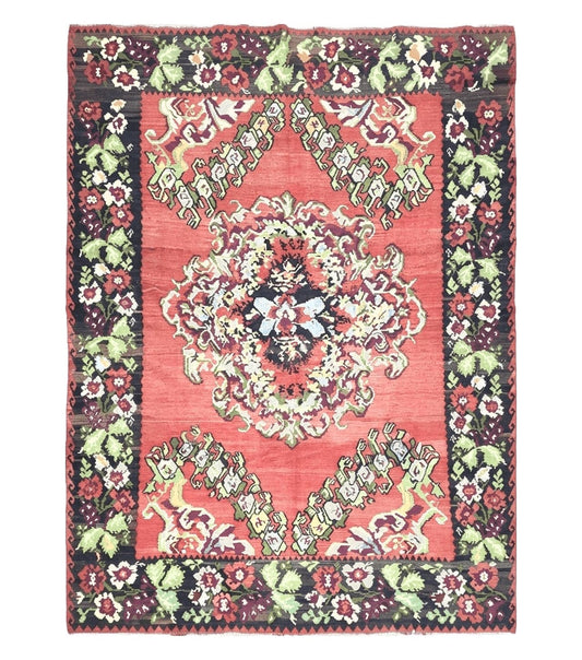 Karabakh Rug 8x11, Caucasian Kilim Rug, Vintage Antique Turkish Anatolian Azerbaijani Carpet, Wool Red & Black Hand-Woven 8 x 11 Living Room