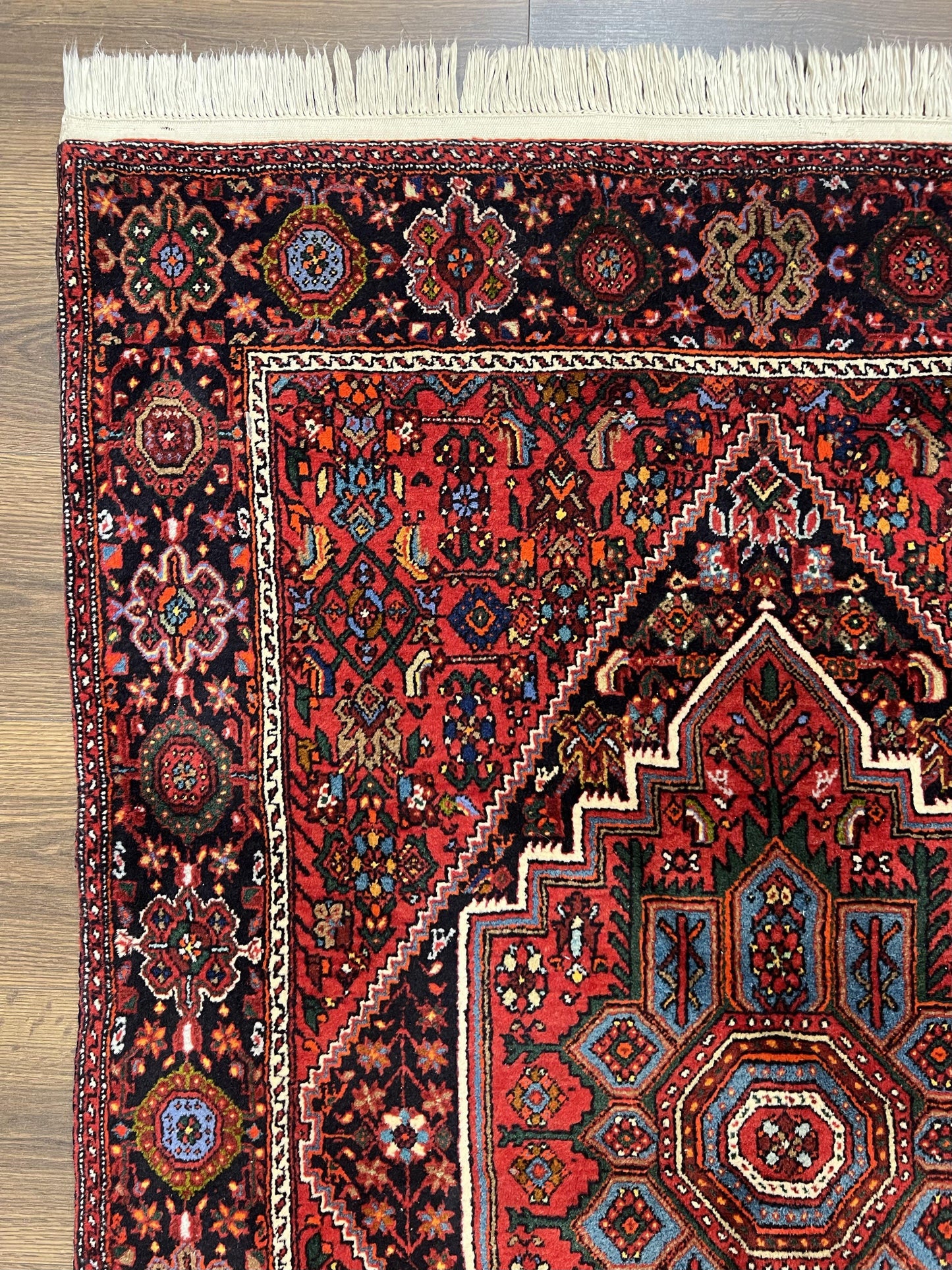 Fine Persian Bidjar Rug 3x5 ft, Ruby Red and Black, Geometric Medallion, Hand Knotted Semi Antique Oriental Bijar Carpet, Wool Area Rug, Tribal Rug