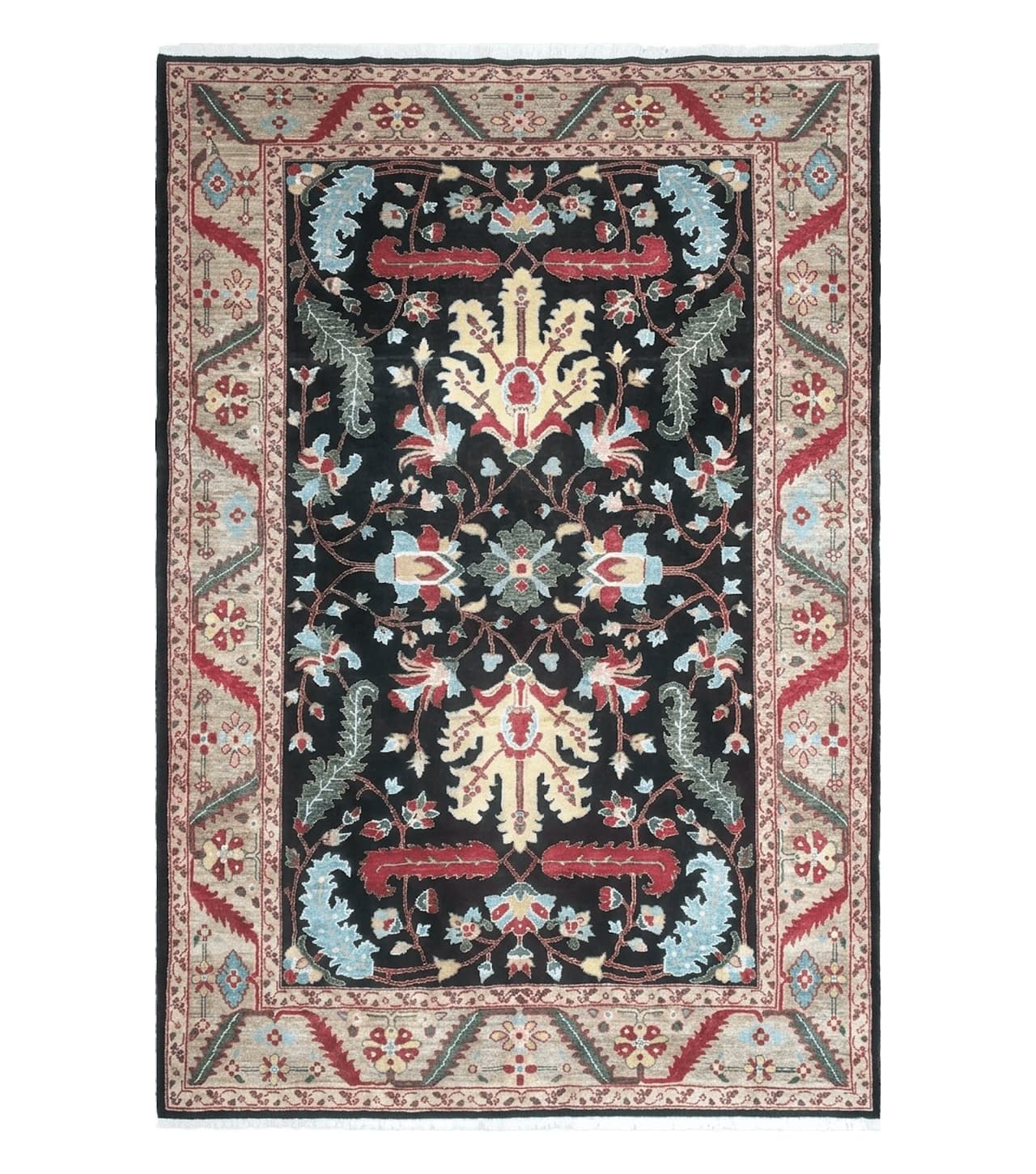 Peshawar Rug, 6x9 Rug, Hand Knotted Wool Area Rug, Black and Silver Rug, Unique Oriental Carpet, Handmade, Medium Sized Rug, Persian Rug