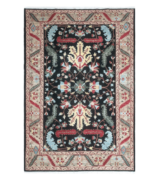 Peshawar Rug, 6x9 Rug, Hand Knotted Wool Area Rug, Black and Silver Rug, Unique Oriental Carpet, Handmade, Medium Sized Rug, Persian Rug