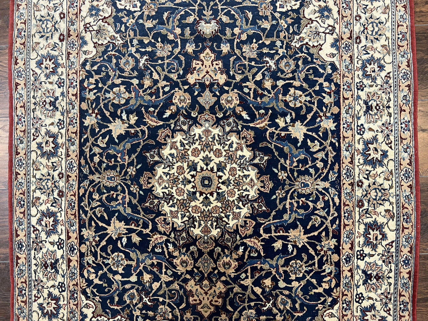 Super Fine Persian Nain Rug 3.6 x 5.4, Navy Blue and Ivory, 700 KPSI