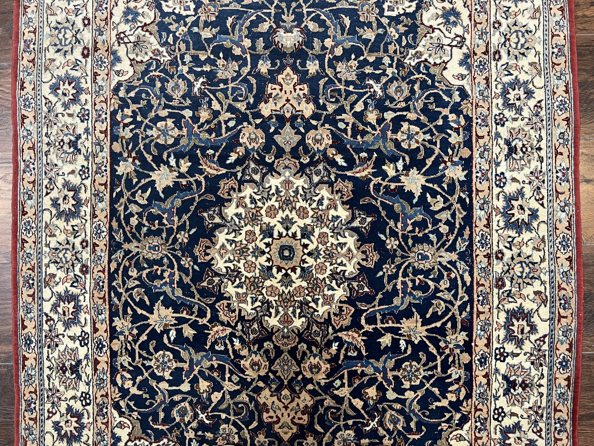 Super Fine Persian Nain Rug 3.6 x 5.4, Navy Blue and Ivory, 700 KPSI