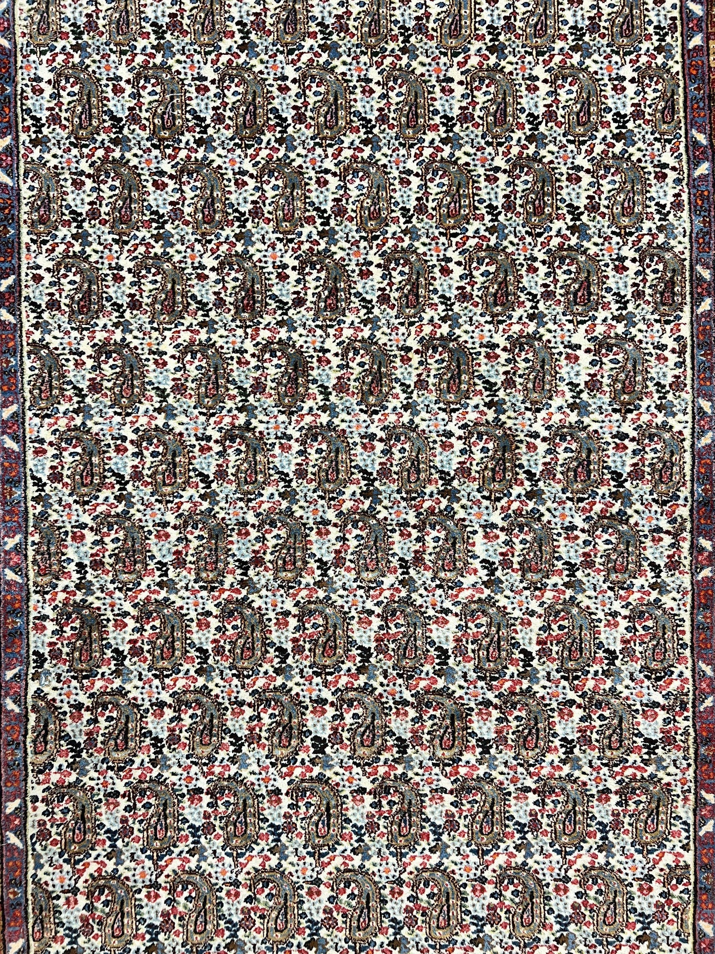Persian Rug 4x6, Mashad Kashmar Rug, Boteh Paisley Design, Allover Repeated Pattern, Ivory Hand Knotted Vintage Semi Antique Persian Oriental Carpet