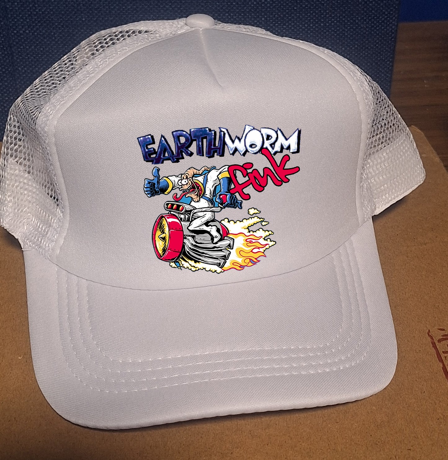 Adjustable Black Trucker Baseball Cap Featuring Earthworm Jim Rat Parody Design