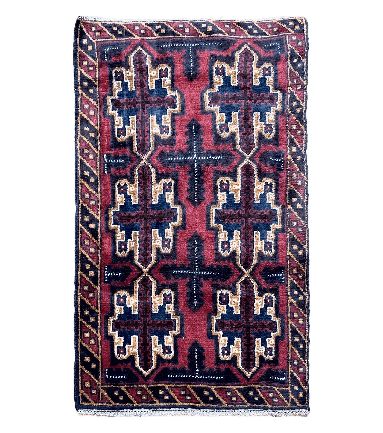 2' 7" X 4' 6" Vintage Handmade Tribal Wool Rug Balouchi Rug Afghan Rug Red Blue