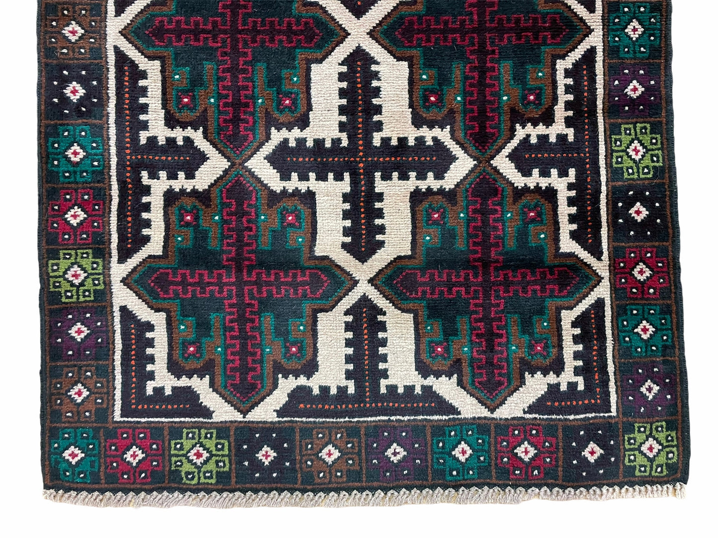 3 X 4.4 Vintage Handmade Tribal Wool Rug Balouchi Rug Afghan Rug Red Beige Green