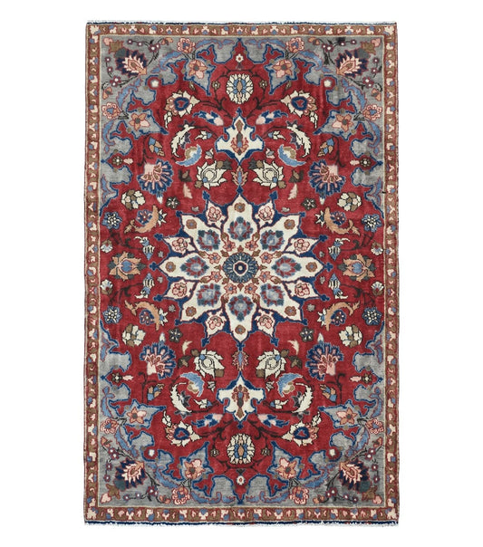 4' X 6' Antique Handmade India Floral Oriental Wool Rug Vegetable Dyes #120