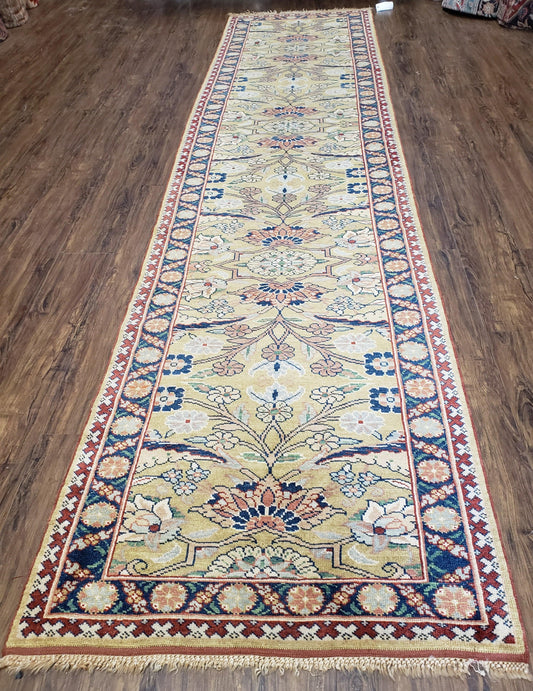 Hallway Runner Rug, Kitchen Runner, Sultanabad Hand Knotted Rug, Farmhouse Rug, 1950s Rug, Mahal Rug, Turkish Rug, Long Runner, Yellow