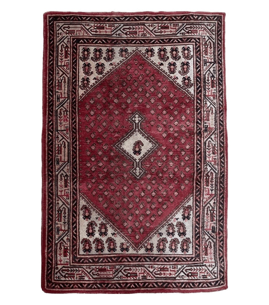 4 X 6.5 Antique Handmade Wool Rug Paisley Boteh Design Tribal Rug Red Ivory