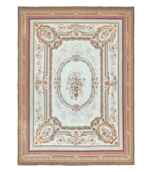 Large Aubusson Rug 11x15, Oversized Gallery Palace Size Flatweave Savonnerie Carpet 11 x 15 ft, Wool Handmade Vintage Elegant European