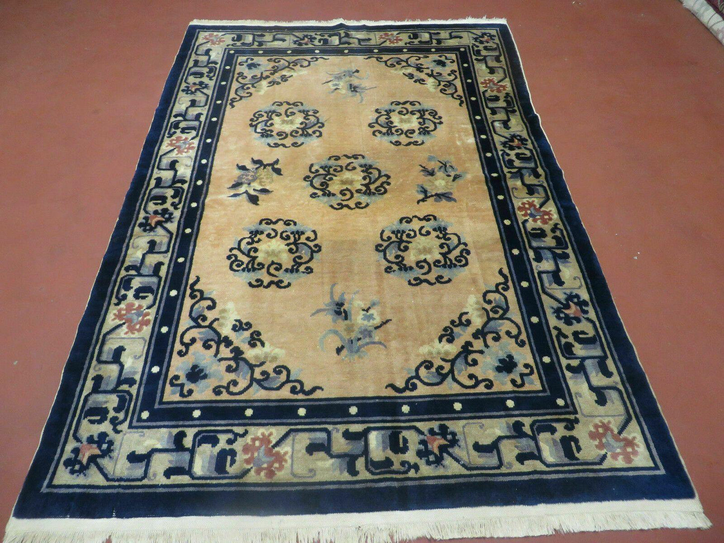 4' X 6' Antique Handmade Fine Knotted Peking Chinese Wool Rug Amiri Salmon