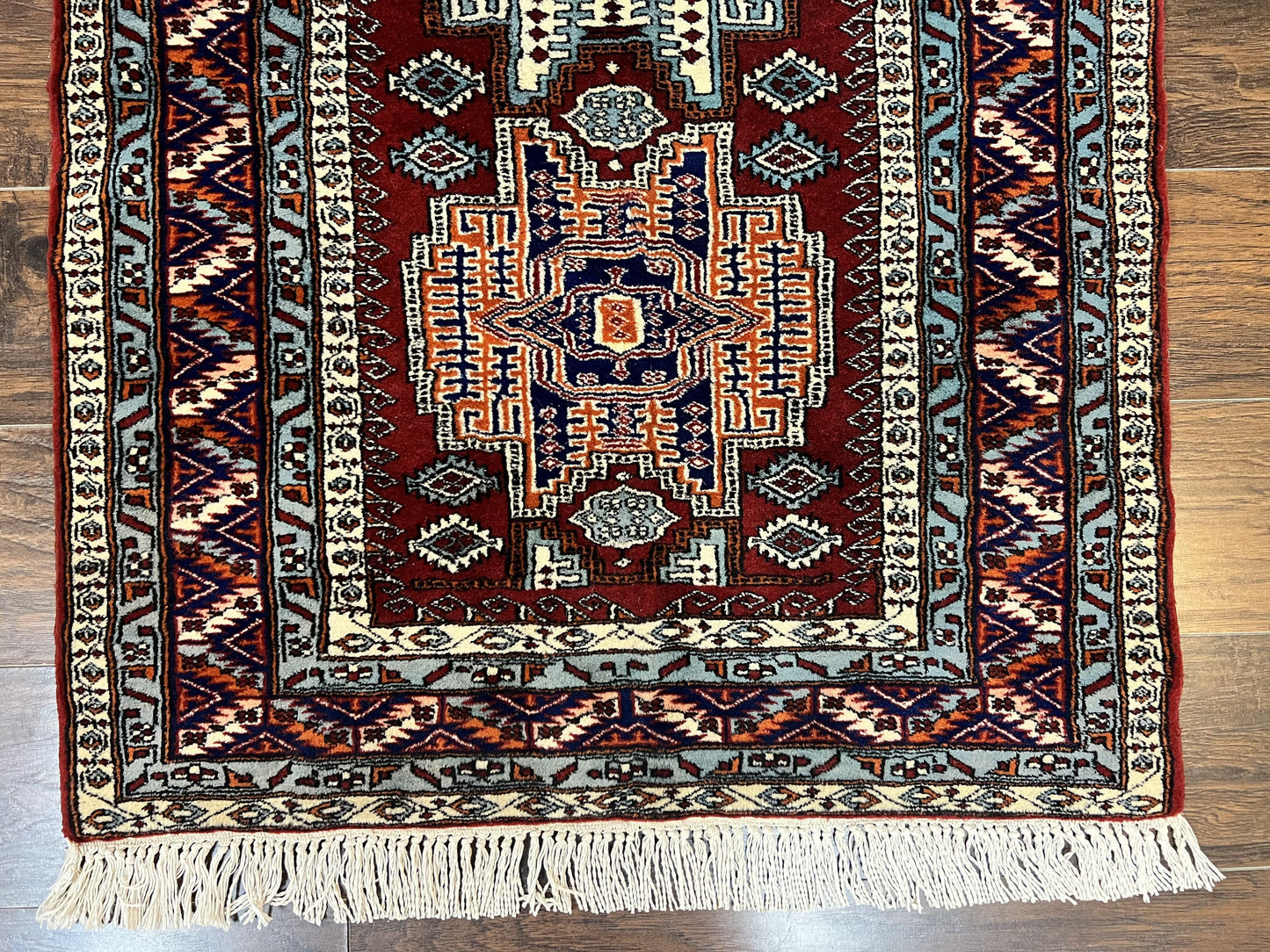 Pakistani Rug 3x5 ft, Caucasian Kazak Design, Geometric Rug, Small Vintage Oriental Carpet, Dark Red Vintage Handmade Wool Rug 3 x 5