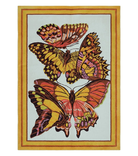 4' X 6' Tartare Modern Hand Knotted Spainsh Wool Rug Butterfly Getting Wings Nice