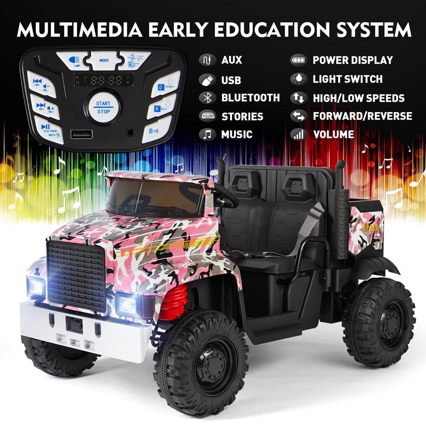 Electric 2-Seater Kids Ride On Truck Tractor with Trailer and Remote Control - 3 Speeds, Pink