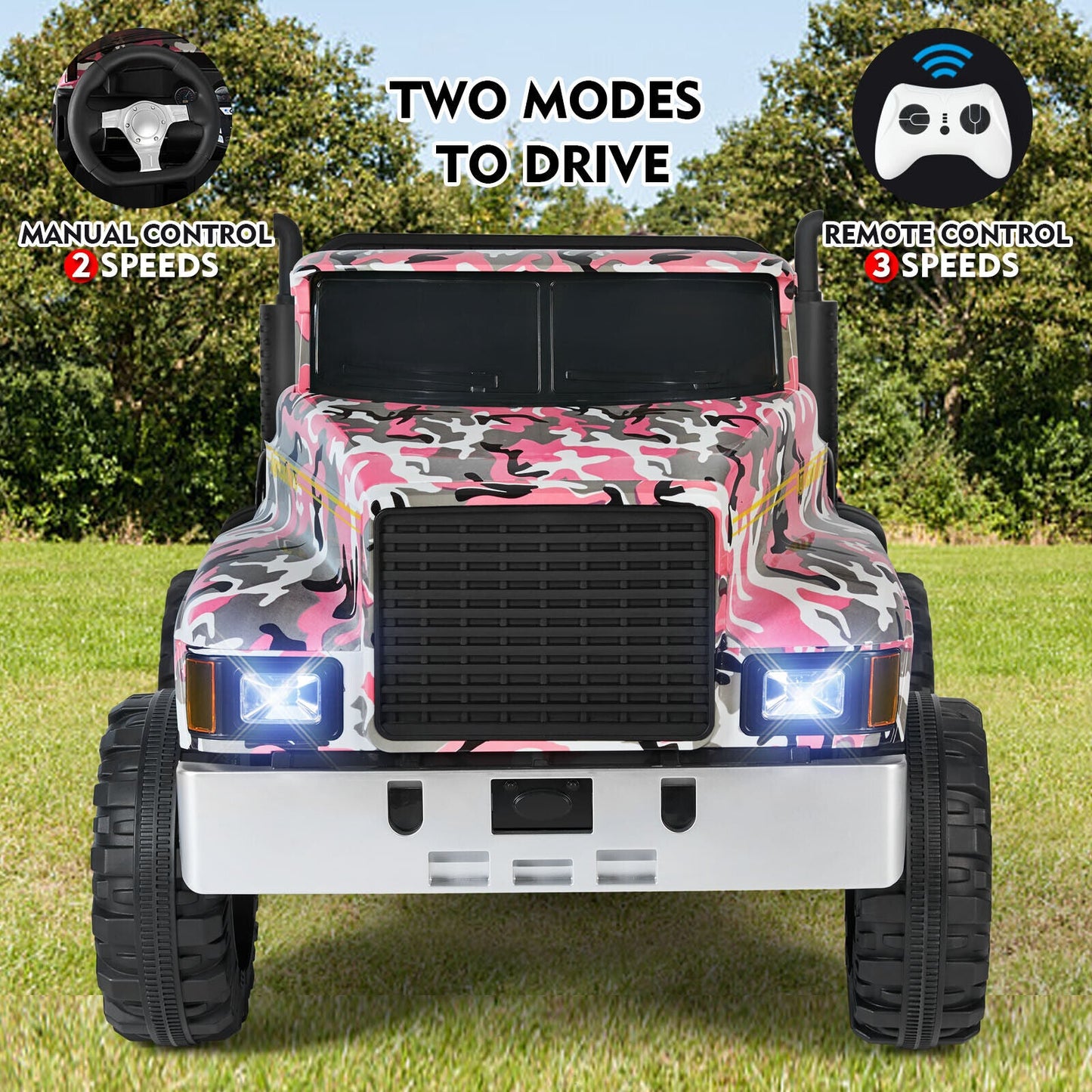 Electric 2-Seater Kids Ride On Truck Tractor with Trailer and Remote Control - 3 Speeds, Pink