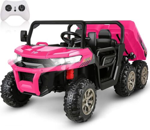 Electric 2 Seater Ride On Car with Dump Trailer - 24V Battery Powered 4WD Toy Tractor