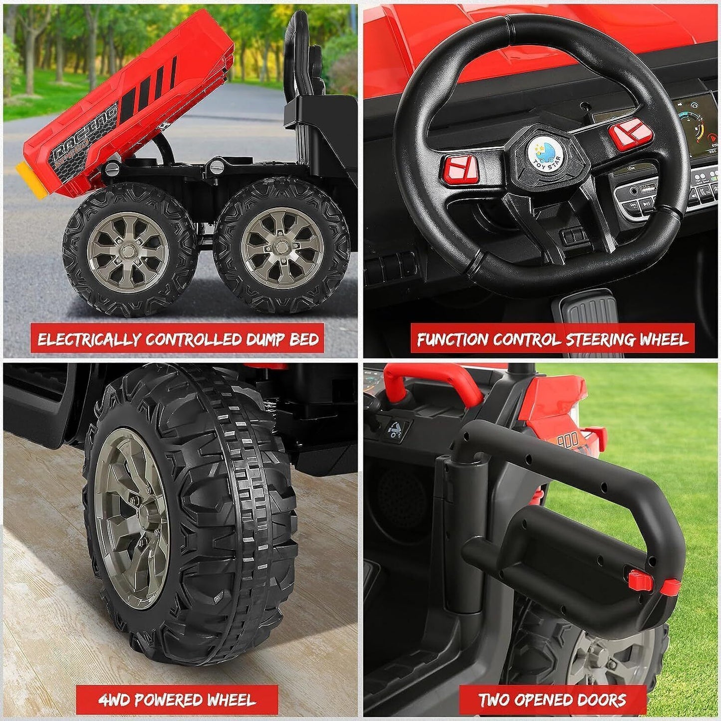 Electric 2 Seater Ride On Car with Dump Trailer - 24V Battery Powered 4WD Toy Tractor