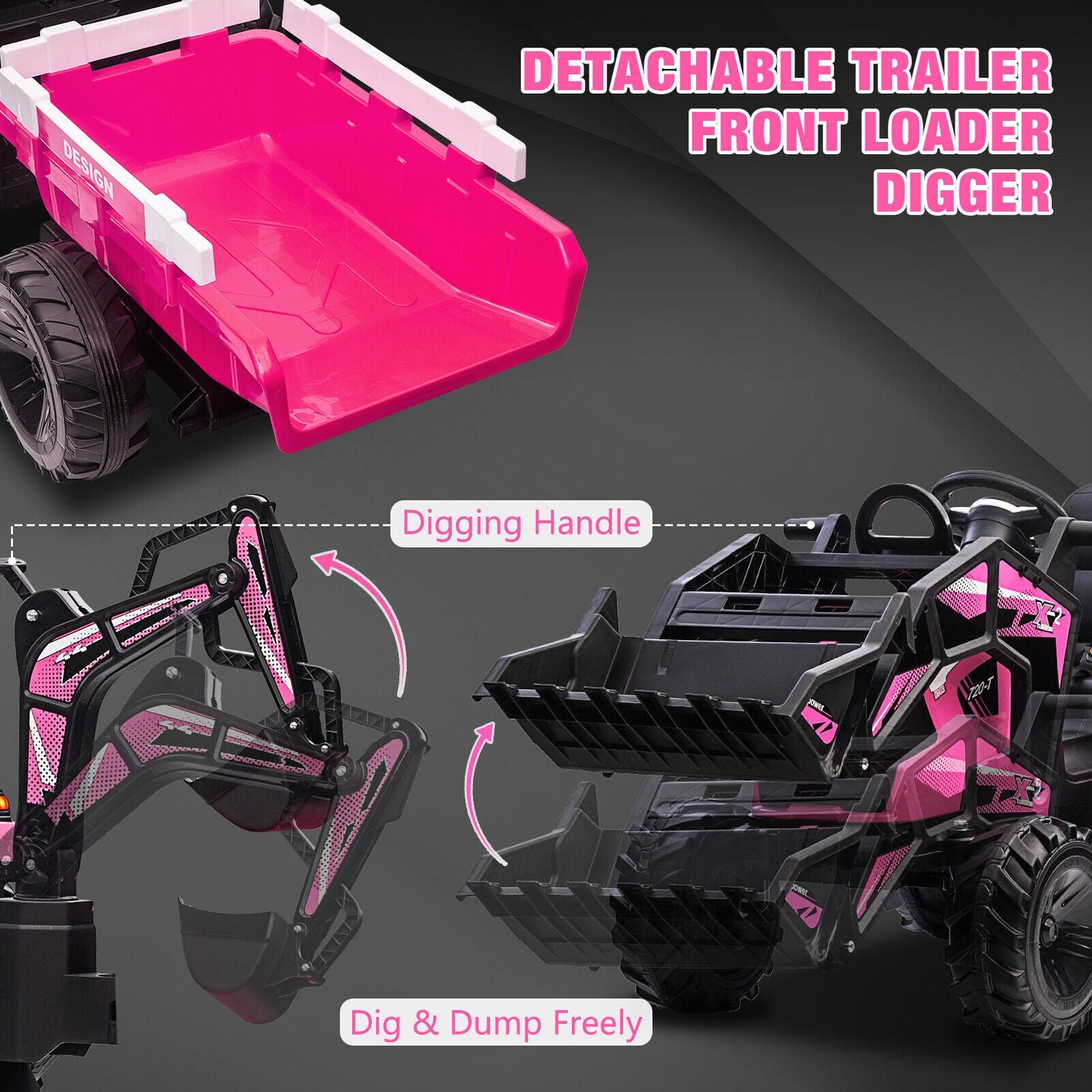 Electric 3-in-1 Kids Ride On Tractor with Remote Control - Excavator, Bulldozer, and 24V Power