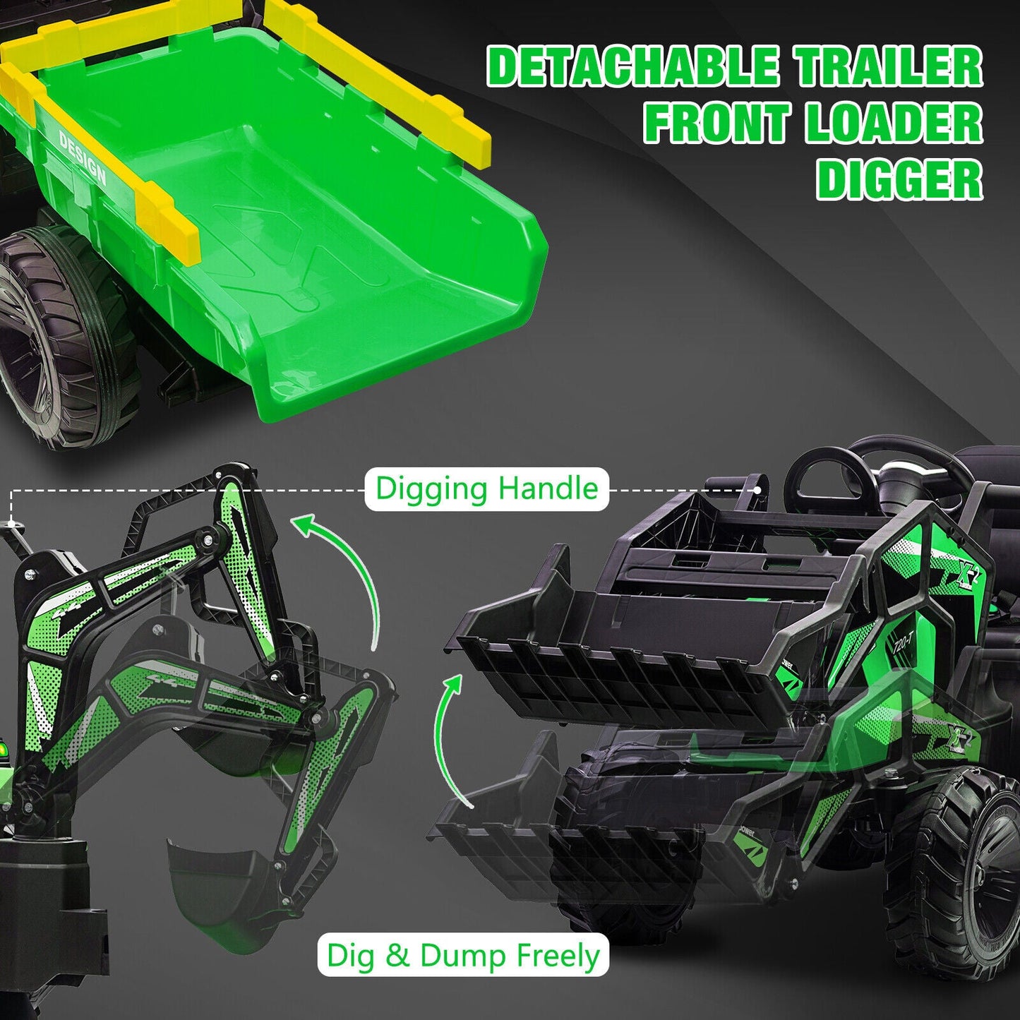 Electric 3-in-1 Kids Ride On Tractor with Remote Control - Excavator, Bulldozer, and 24V Power