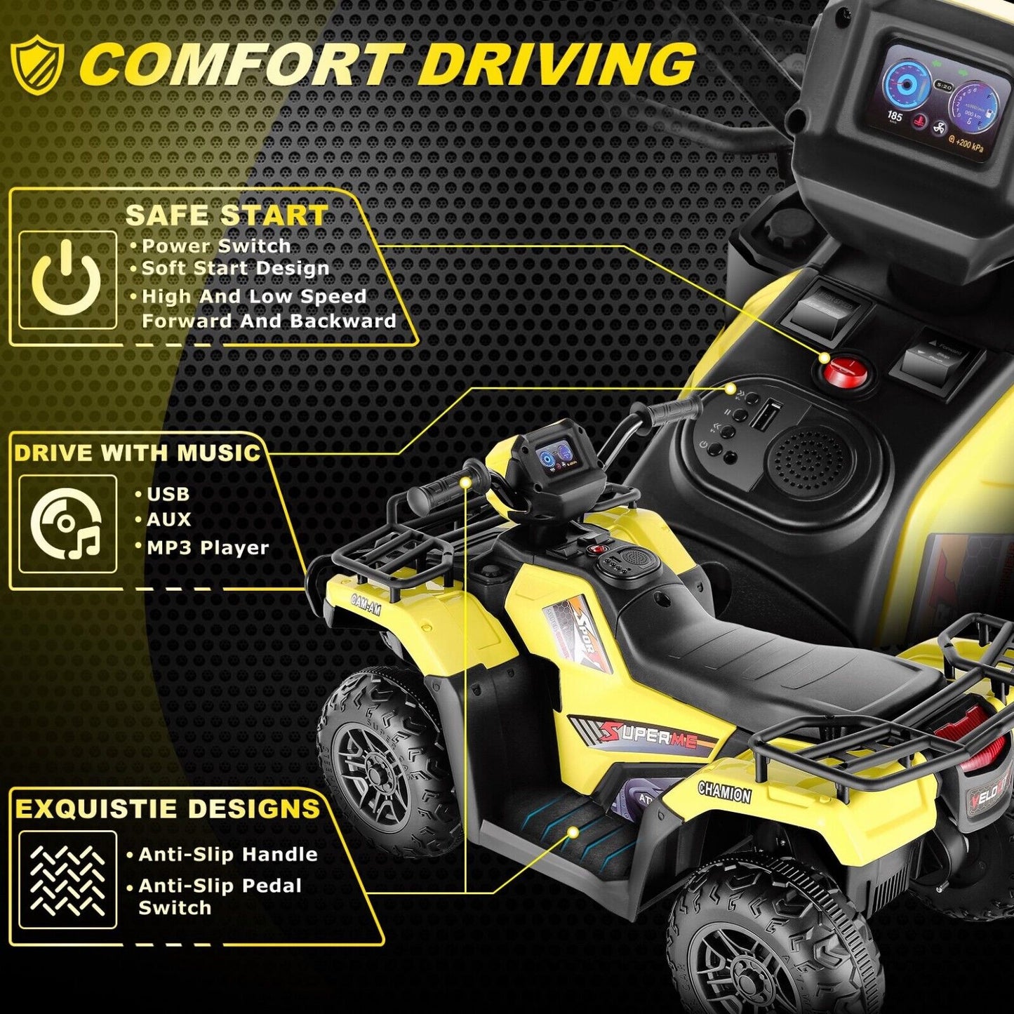 Electric 4-Wheeler Kids Ride on Car with LED Lights and MP3 Player - 12V 40W Battery-Powered ATV for Kids