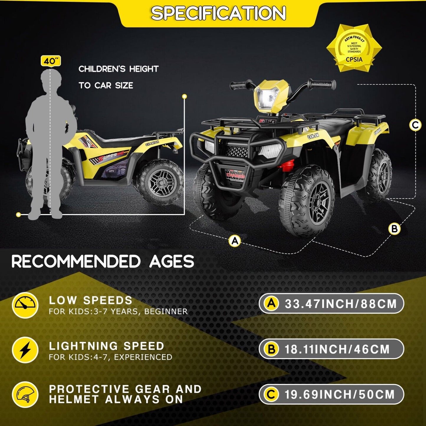 Electric 4-Wheeler Kids Ride on Car with LED Lights and MP3 Player - 12V 40W Battery-Powered ATV for Kids