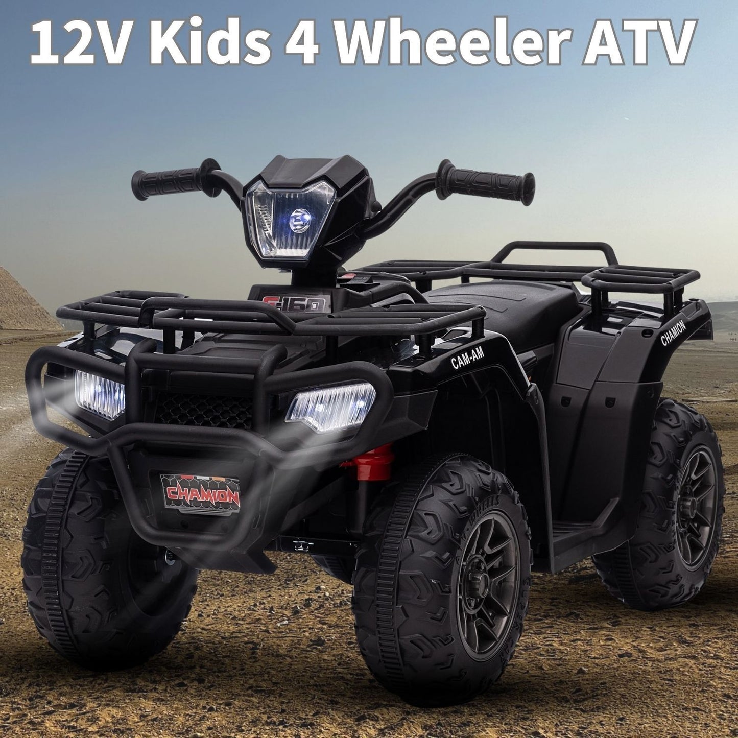 Electric Kids ATV Ride On Car with Music, LED Lights, and USB - Black Quad 4-Wheeler