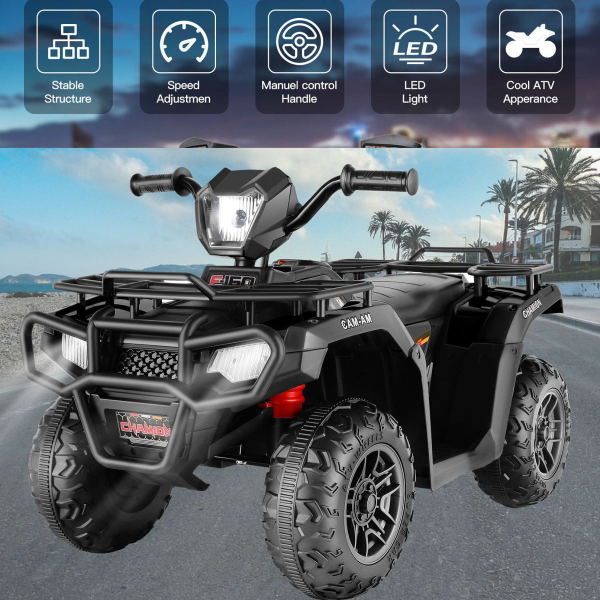 Electric Kids Ride On ATV with Music, LED Lights, and AUX/USB Port - 12V 4-Wheeler Quad