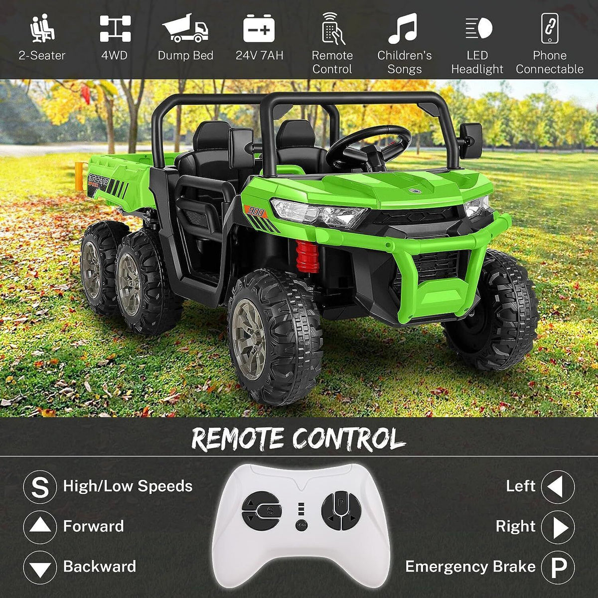 2 Seater 24V Electric Ride-On Tractor with Dump Bed and 4WD