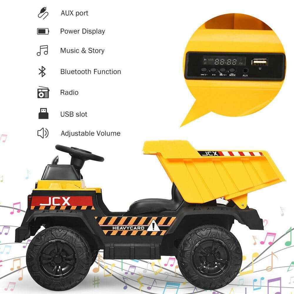 Electric Dump Truck RC Construction Vehicle for Kids - 12V Battery Powered Tractor with Functional Bucket