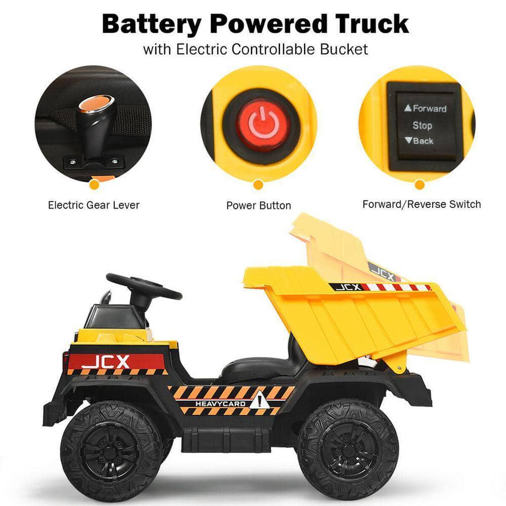 Electric Dump Truck RC Construction Vehicle for Kids - 12V Battery Powered Tractor with Functional Bucket
