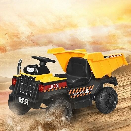 Electric Dump Truck Ride-On Toy for Kids - 12V Battery Powered with Yellow Bucket and Dump Bed