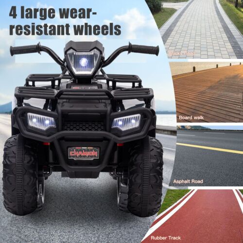 Electric Kids ATV Ride On Car with Music, LED Lights, and USB - Black Quad 4-Wheeler