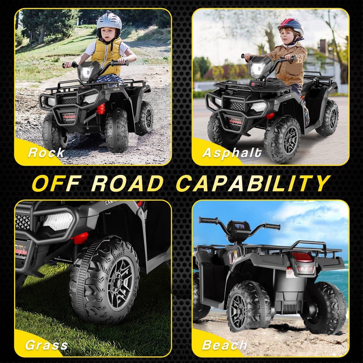 Electric Kids ATV Ride On Car with Music, LED Lights, and USB - Black Quad 4-Wheeler