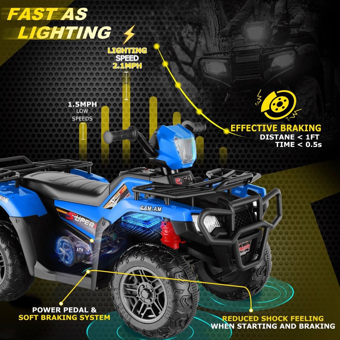 Electric Kids ATV Ride On Car with Music, LED Lights, and USB - Black Quad 4-Wheeler
