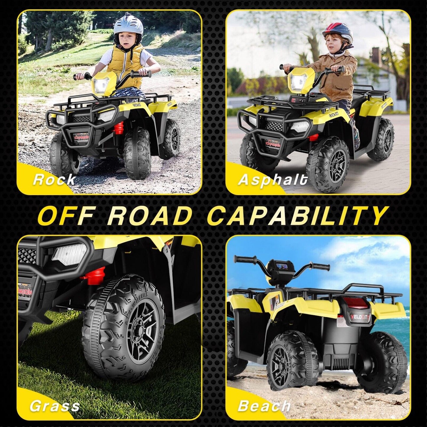 Electric Kids ATV Ride On Car with Music, LED Lights, and USB - Black Quad 4-Wheeler