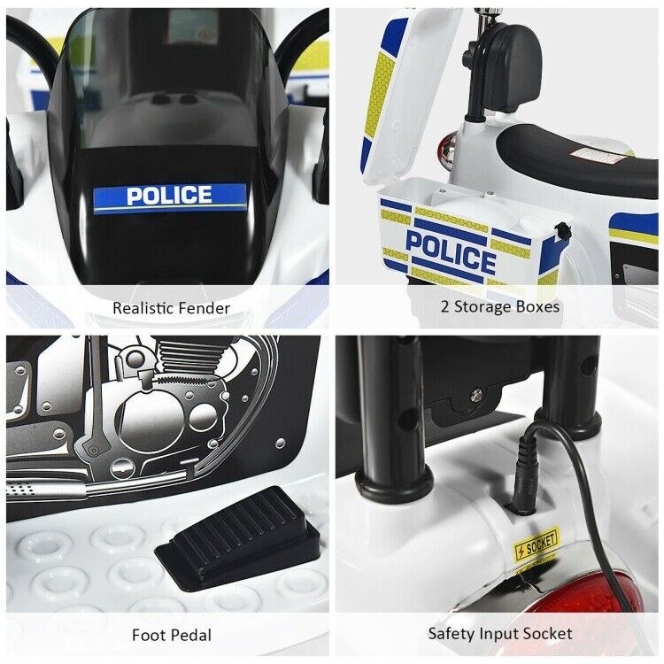 Electric Kids Police Ride On 3 Wheel Motorcycle with MP3 Player - Toddler Car Toy