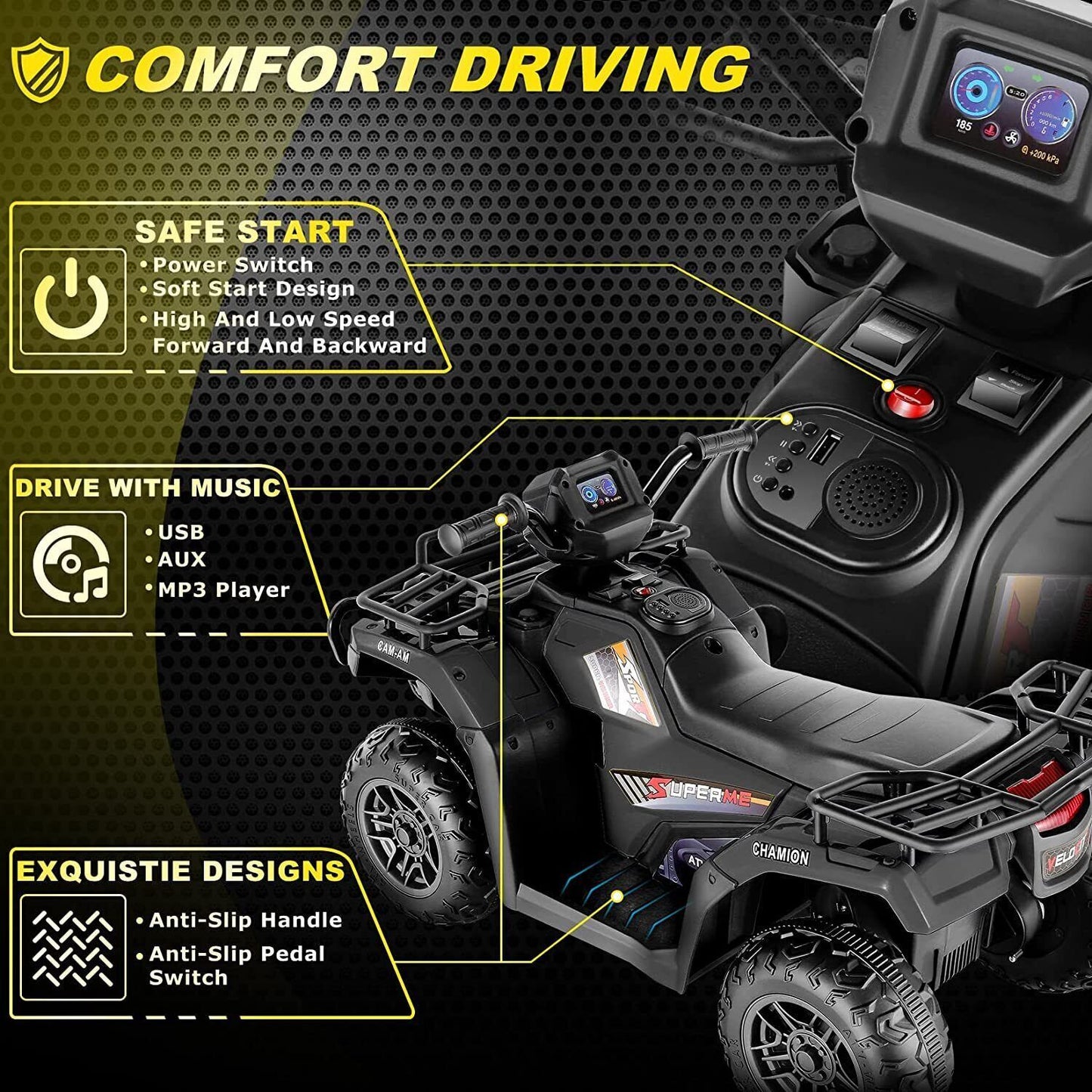 Electric Kids Ride On ATV 4-Wheeler Quad with Music and LED Lights - Perfect Gift for Kids!