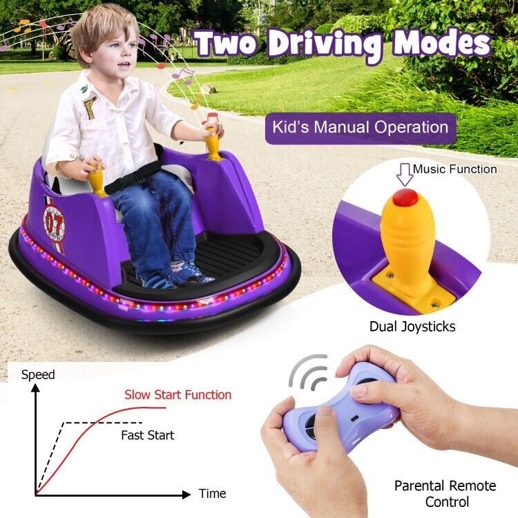 Electric Kids Ride On Bumper Car with Flashing Lights and Remote Control - Perfect Toddler Toy Gift