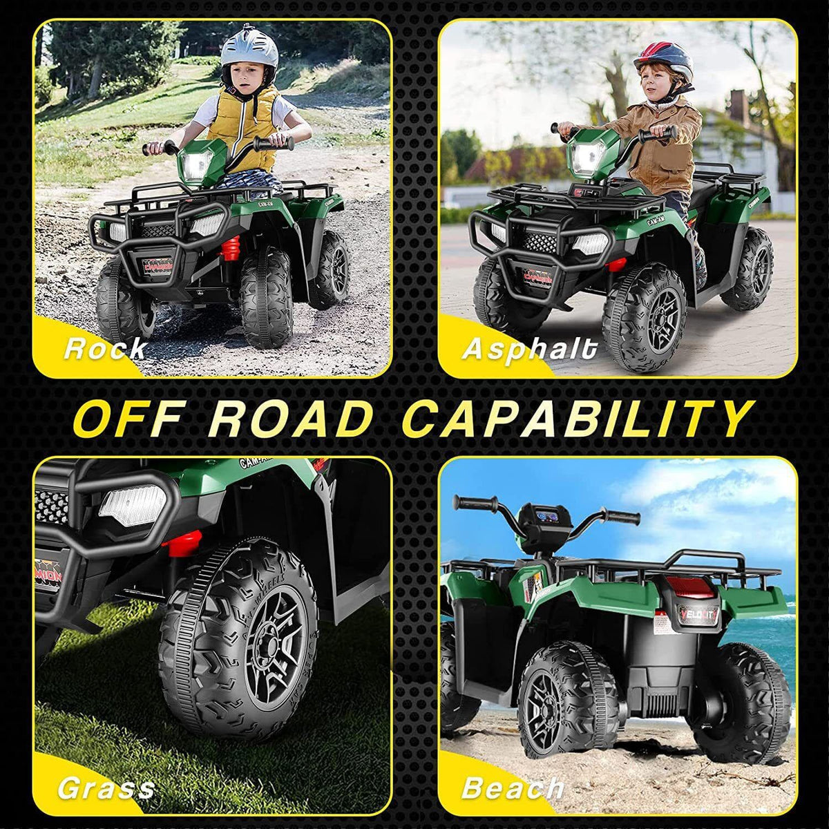 Electric Vehicle with Dual Speed Options, Treaded Tires, and LED Lights - Powered by 12V Battery
