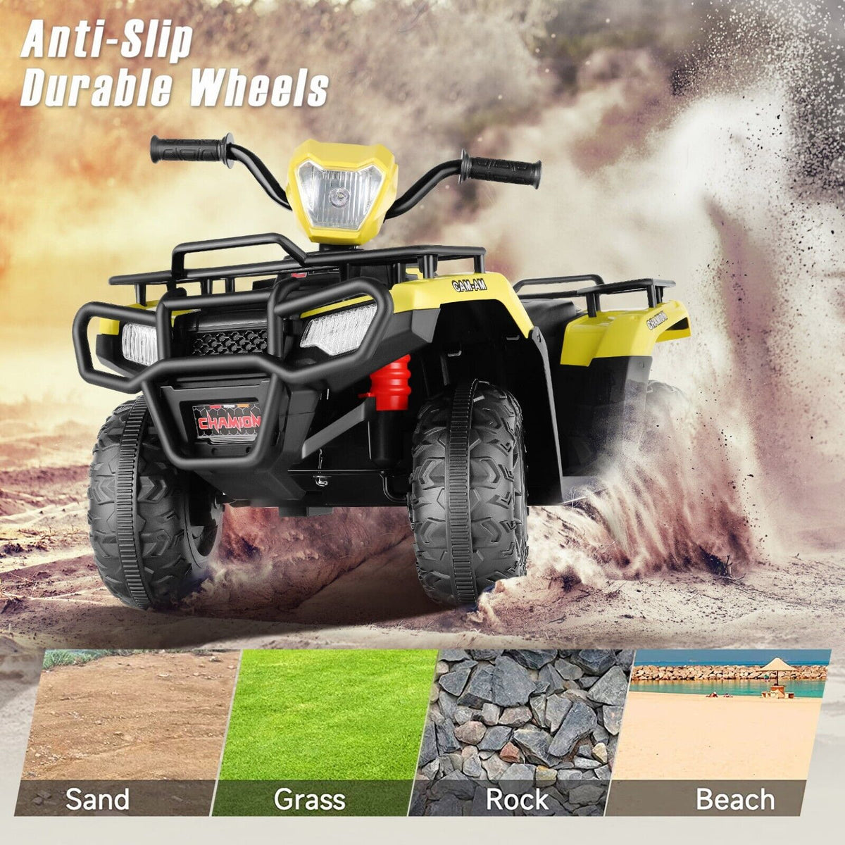 Electric Vehicle with Dual Speed Options, Treaded Tires, and LED Lights - Powered by 12V Battery