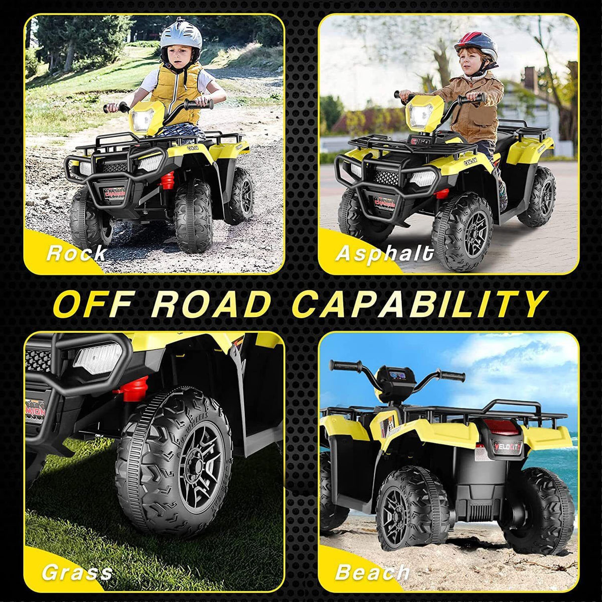 Electric Vehicle with Dual Speed Options, Treaded Tires, and LED Lights - Powered by 12V Battery