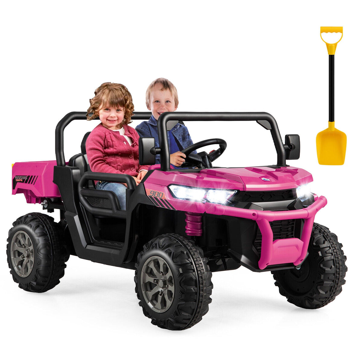 Electric Pink 2 Seater UTV Dump Truck with Remote Control and Functional Dump Bed