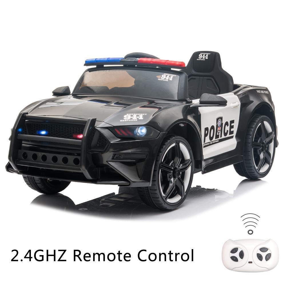 Electric Police Car Kids Ride On SUV Toy with Remote Control, Siren, and Flashing Lights - 12V