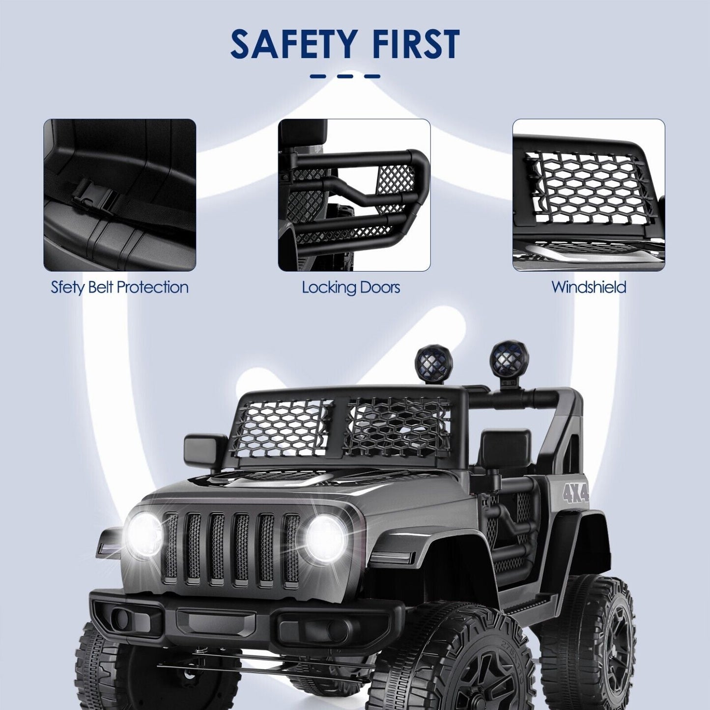 Kids Ride On Jeep Truck with Remote Control, MP3 Player, LED Lights, and 3 Speed Options - Perfect Gift for Children (24V/12V)