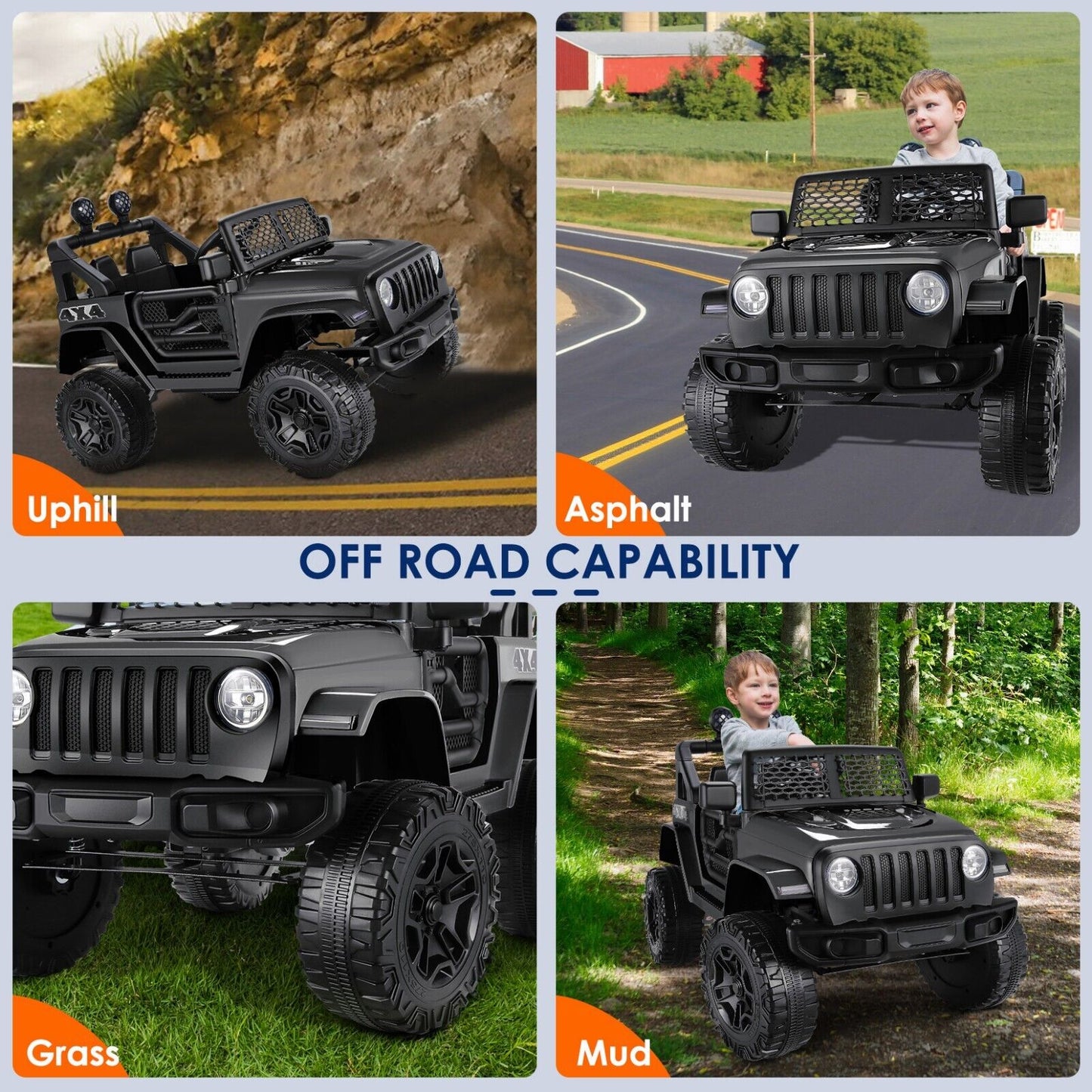 Kids Ride On Jeep Truck with Remote Control, MP3 Player, LED Lights, and 3 Speed Options - Perfect Gift for Children (24V/12V)