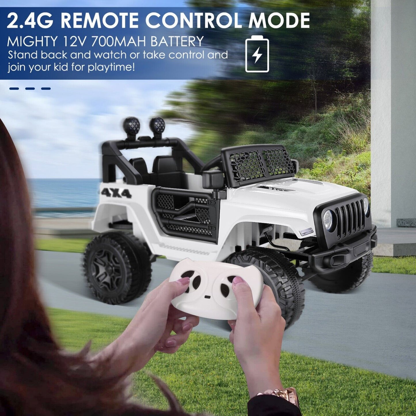 Kids Ride On Jeep Truck with Remote Control, MP3 Player, LED Lights, and 3 Speed Options - Perfect Gift for Children (24V/12V)